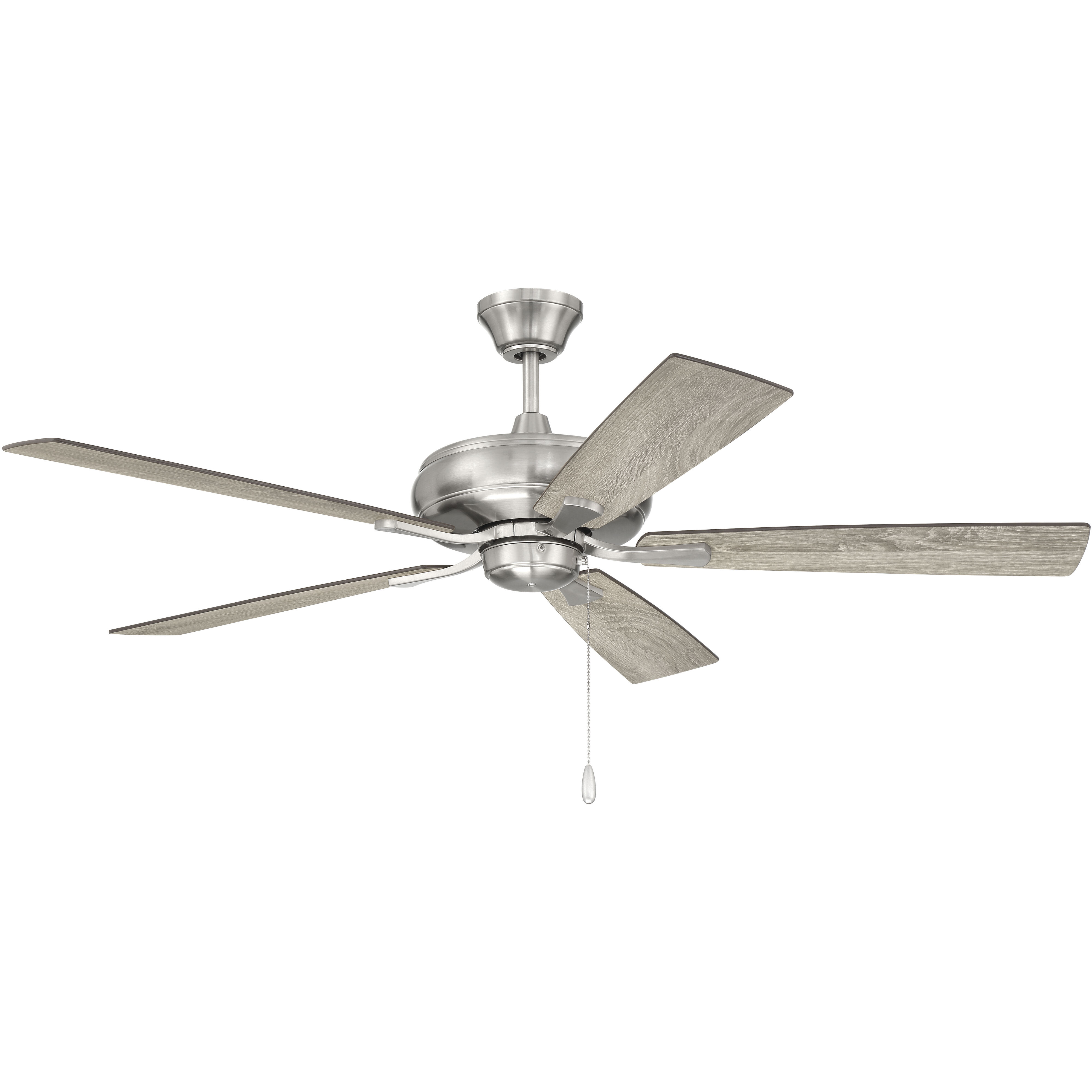 Eos 52 inch Brushed Polished Nickel with Driftwood/Walnut Blades Ceiling Fan (Blades Included), Contractor Fan