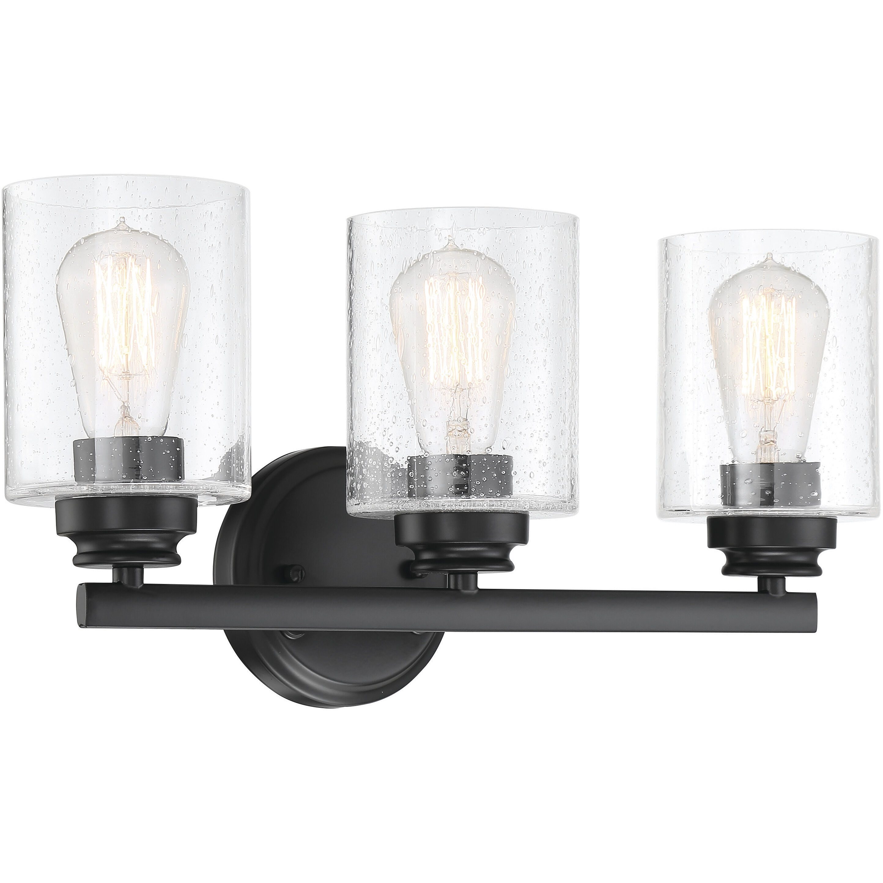 Neighborhood Bolden 3 Light 18 inch Flat Black Vanity Light Wall Light in Clear Seeded, Neighborhood Collection 