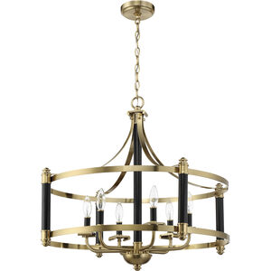 Stanza 6 Light 28.75 inch Flat Black and Satin Brass Pendant Ceiling Light