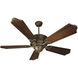 Riata 56 inch Aged Bronze Textured with Ebony Blades Ceiling Fan Kit in Light Kit Sold Separately, Custom Carved Classic Ebony
