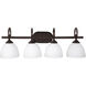 Raleigh 4 Light 31 inch Old Bronze Vanity Light Wall Light in White Frosted Glass, Jeremiah