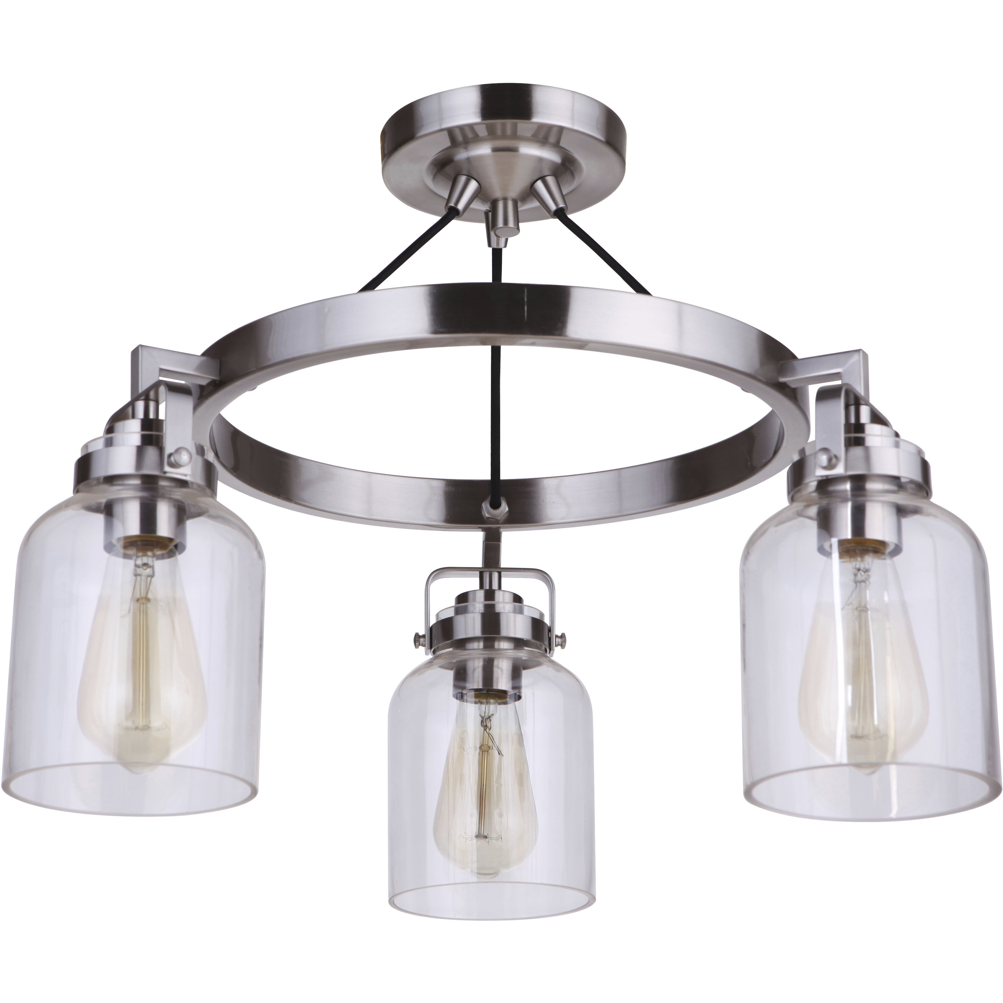 Foxwood 3 Light 22 inch Brushed Polished Nickel Semi Flush Ceiling Light