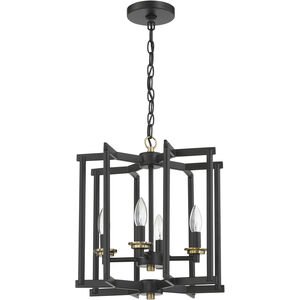 Avante Grand 4 Light 14 inch Flat Black and Satin Brass Cage Foyer Light Ceiling Light