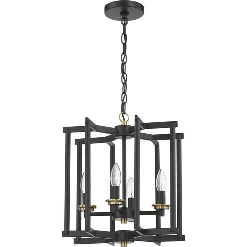 Avante Grand 4 Light 14 inch Flat Black and Satin Brass Cage Foyer Light Ceiling Light