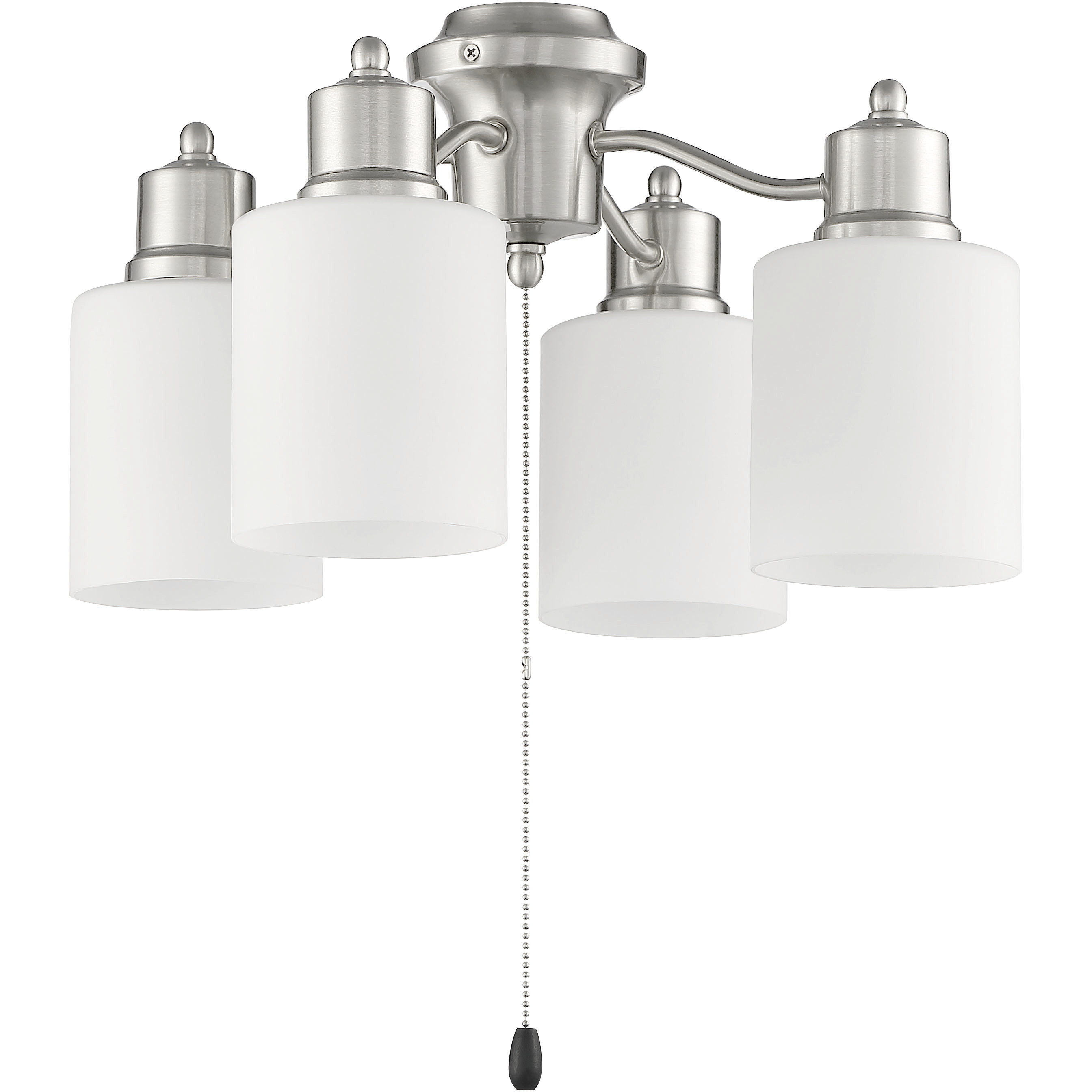 Universal LED Brushed Polished Nickel Fan Light Kit in White Glass