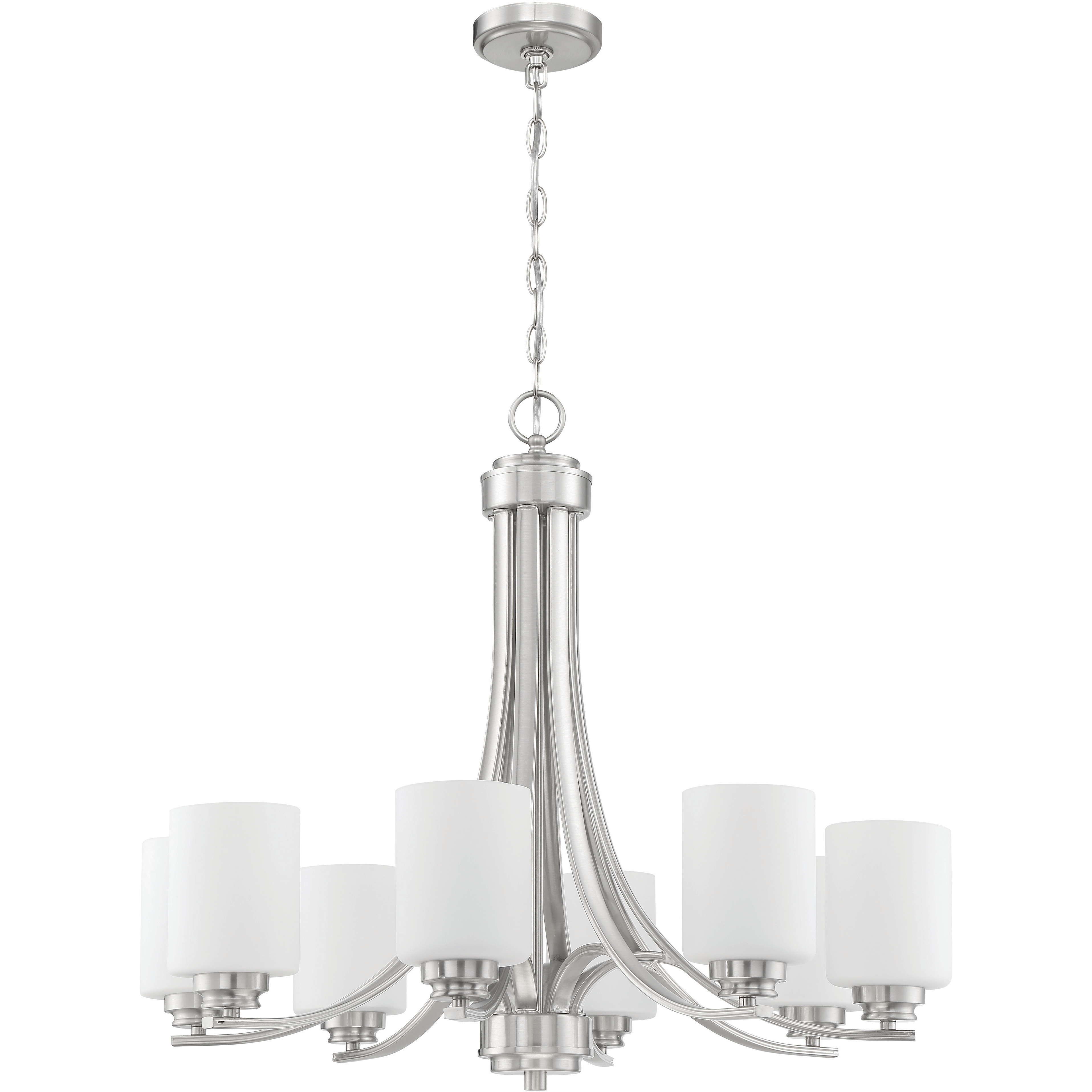 Bolden 8 Light 28.5 inch Brushed Polished Nickel Chandelier Ceiling Light in White Frosted Glass, Neighborhood Collection