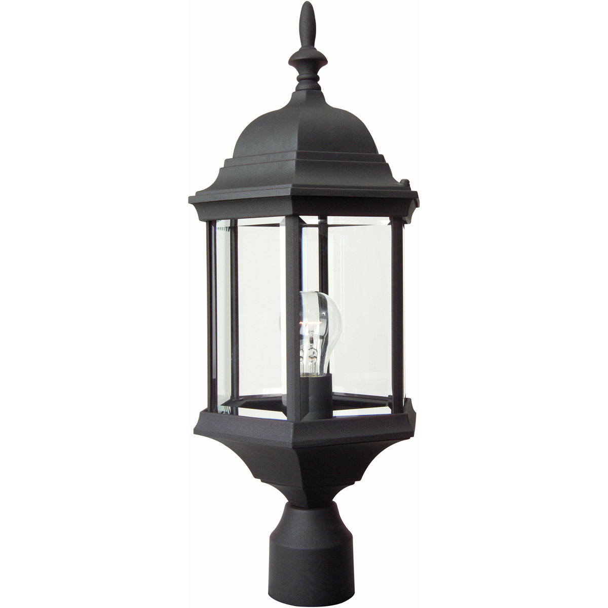 Hex Style 1 Light 22 inch Textured Black Outdoor Post Mount in Clear  Beveled, Large