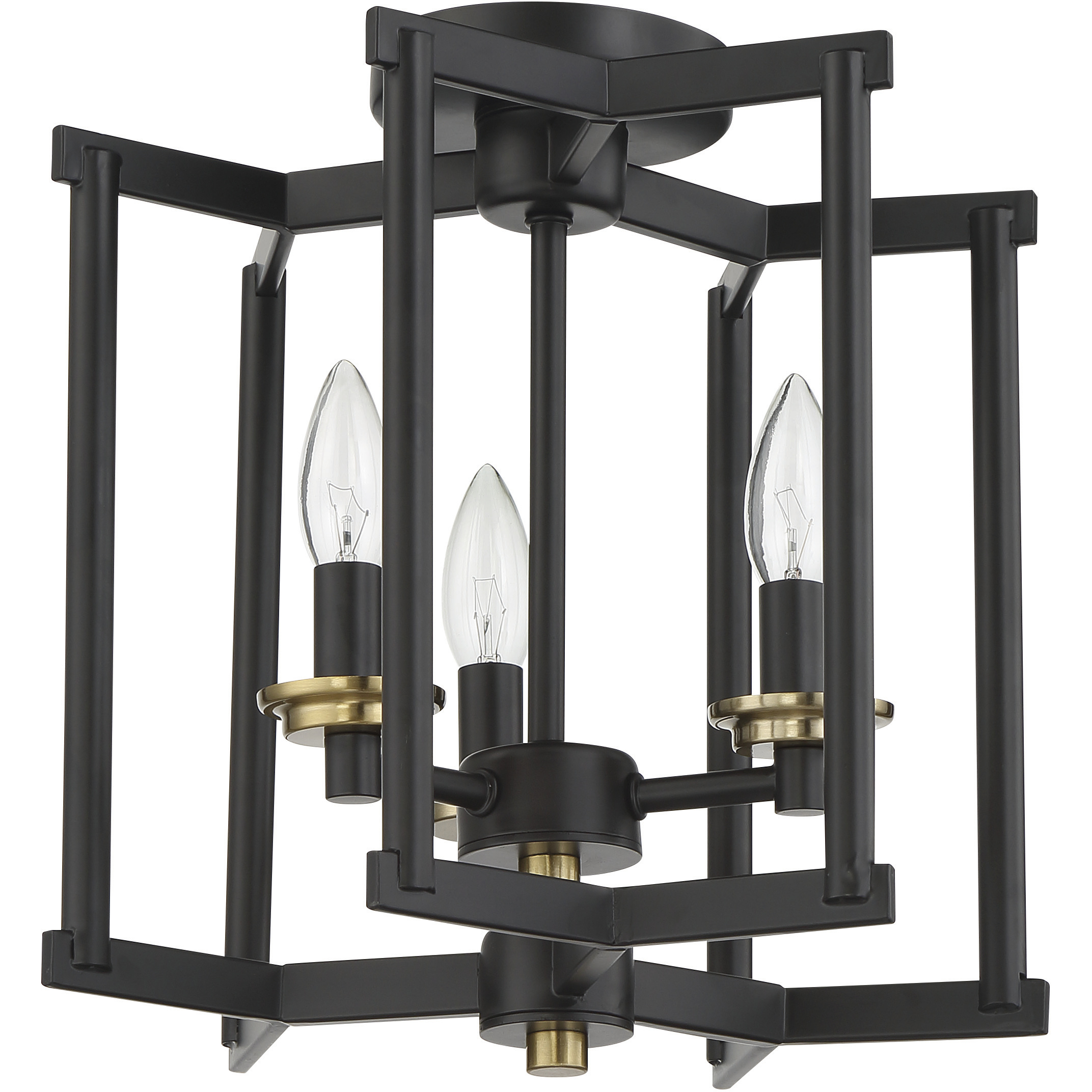 Avante Grand 3 Light 11.26 inch Flat Black and Satin Brass Convertible Semi Flush Ceiling Light