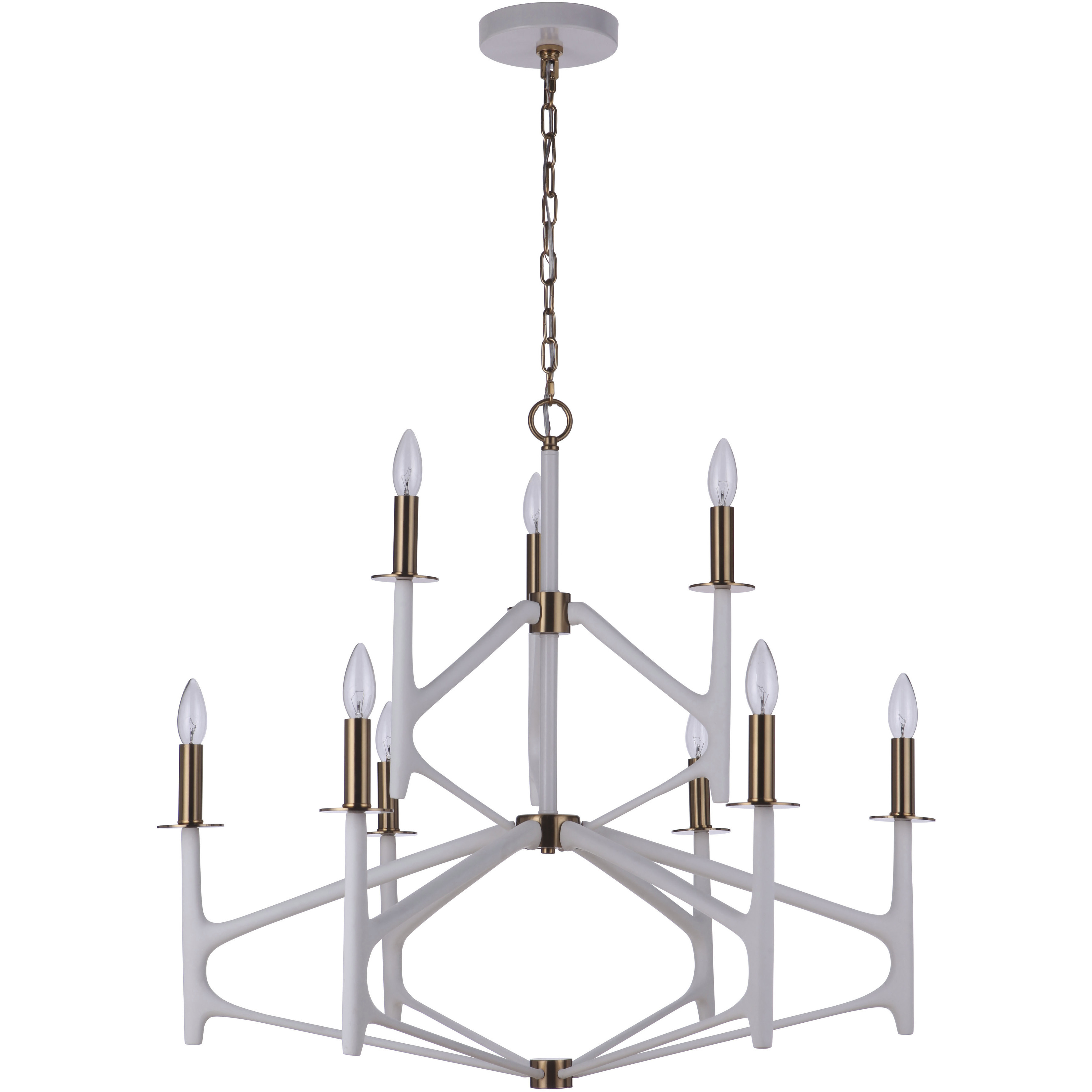 The Reserve 9 Light 32.25 inch Matte White/Satin Brass Chandelier Ceiling Light, 2-Tier