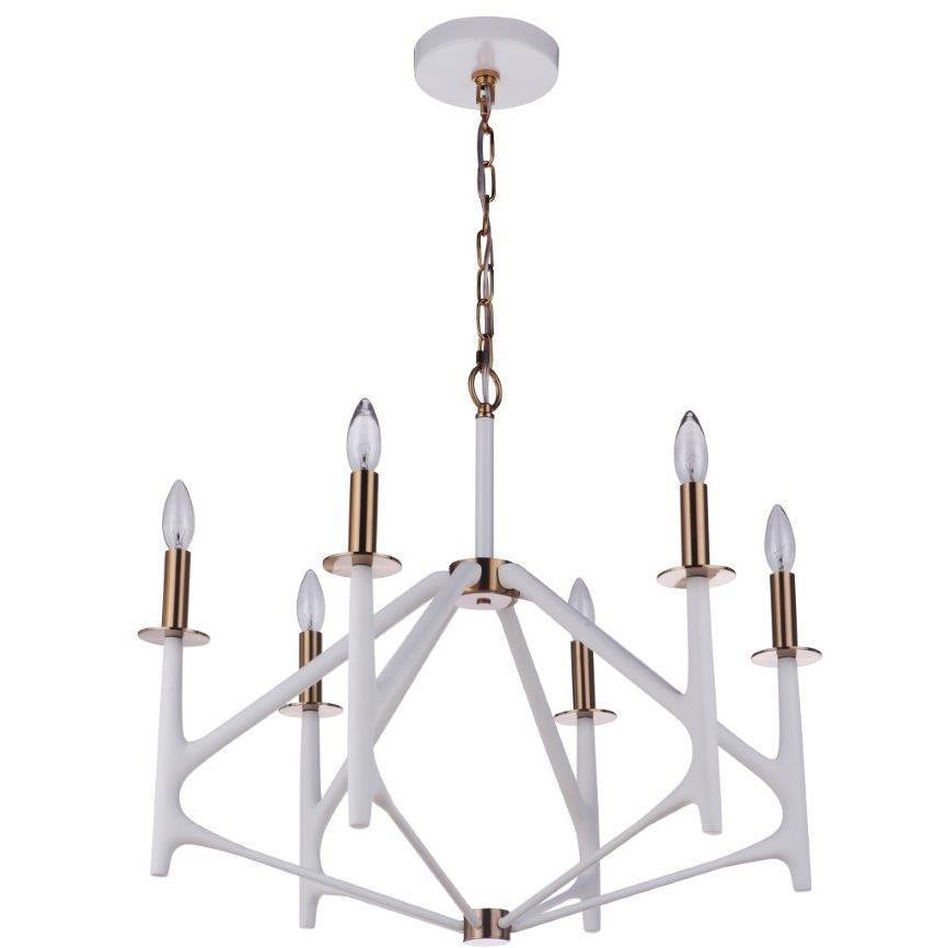 The Reserve LED 26.63 inch Matte White/Satin Brass Chandelier Ceiling Light